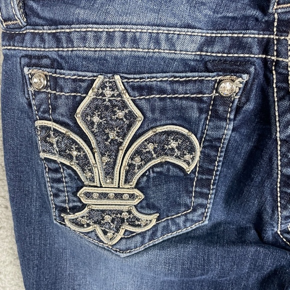 MISS ME Signature Rise Boot Cut Jeans Womens 29x33 Thick Stitch Distressed - Picture 13 of 16